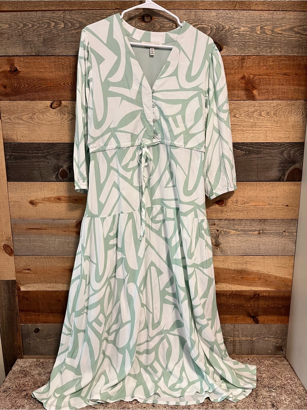 Harlow & Rose Casual Mint & White Abstract Print Maxi Dress